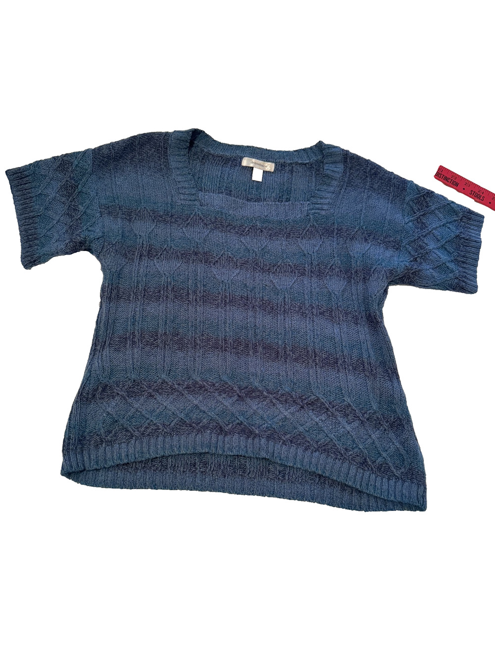 Dressbarn Blue Cable Knit‎ Sweater Short Sleeve Blue Ombre sz M square neck